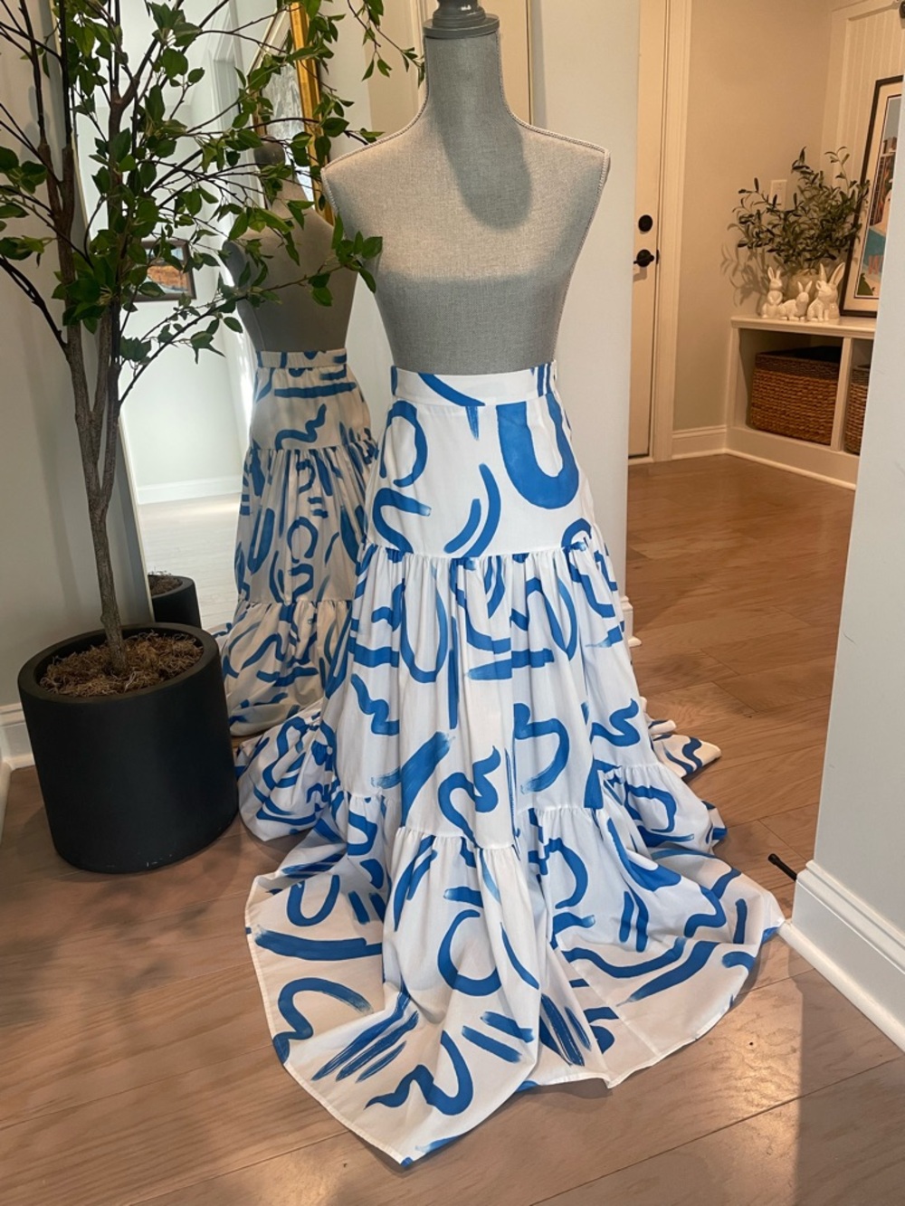 Runaway White and Blue Tiered Maxi Skirt